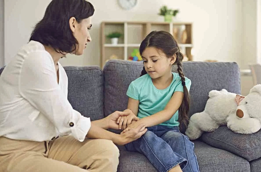 Mother forcing daughter for obedience