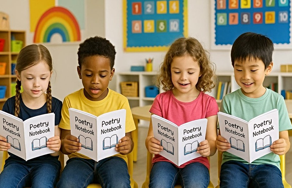 Children reading book in school