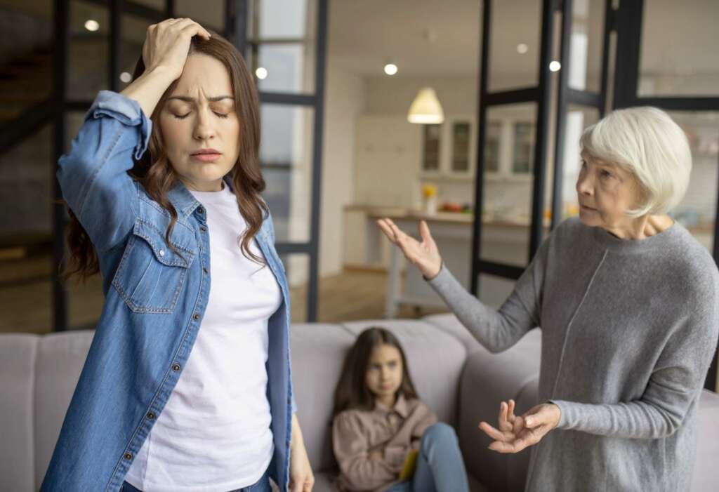 mother is talking with her daughter but daughter do not want to talk