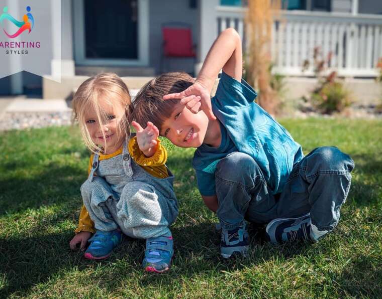 Outdoor activities for toddlers: a boy and girl are playing on the ground.