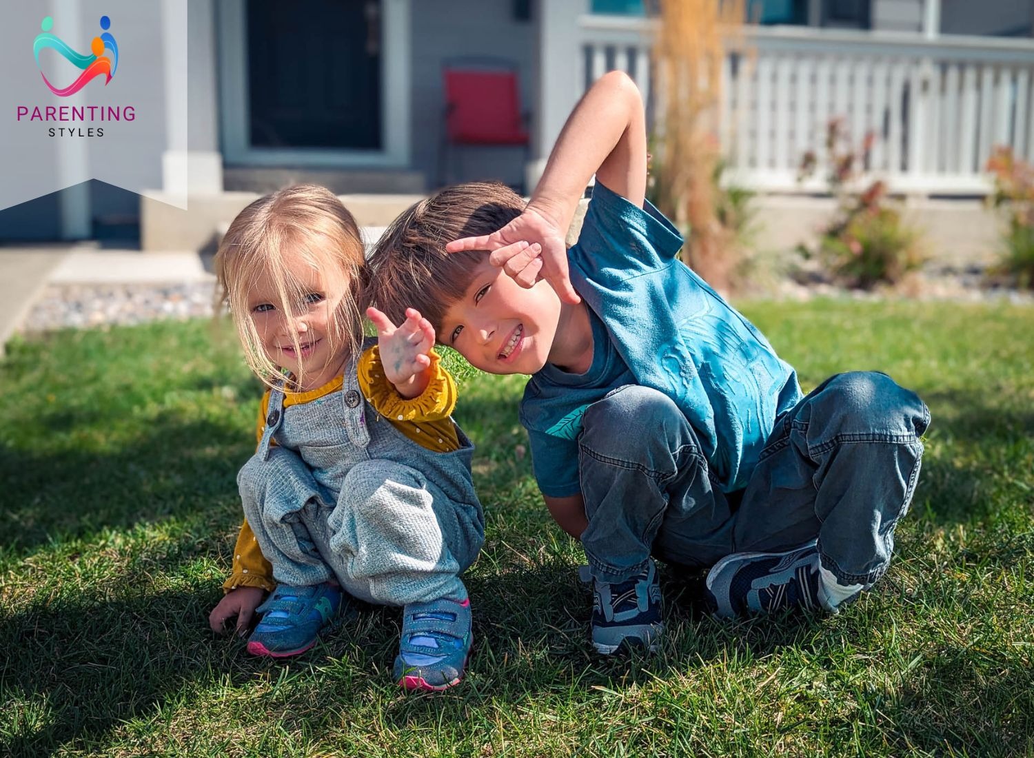 Outdoor activities for toddlers: a boy and girl are playing on the ground.